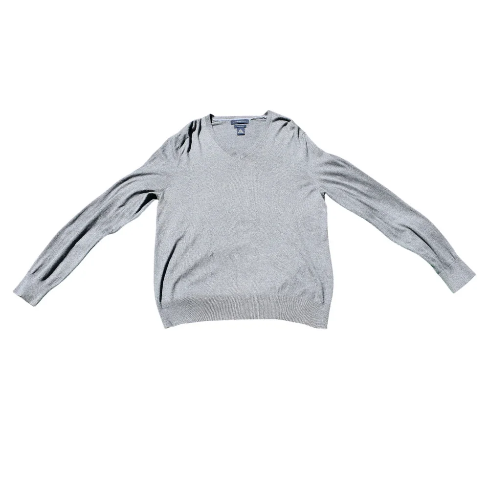 Banana Republic Cashmere Blend Gray V-Neck Sweater Preppy Old Money Mens Large